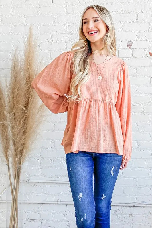 And The Why Textured V Neck Blouse Top PEACH