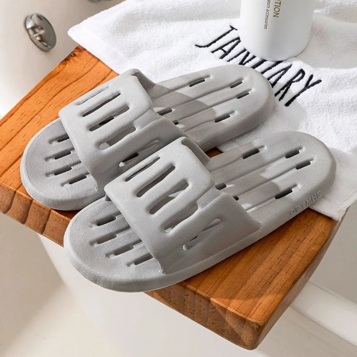 Open Toe Platform Slippers Gray