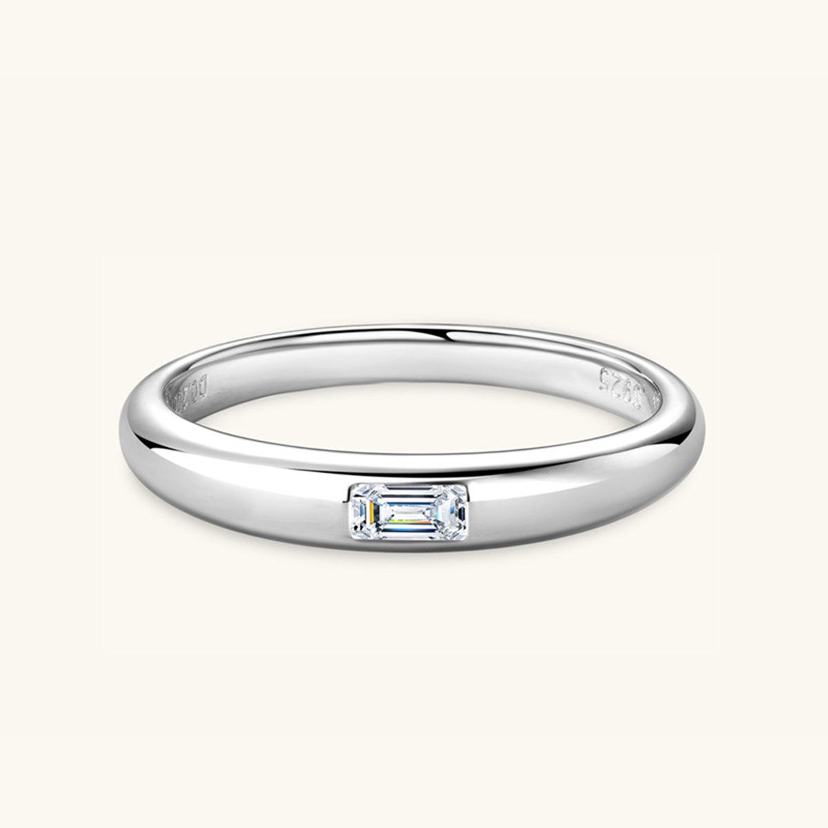 925 Sterling Silver Inlaid Moissanite Ring Silver Rectangular Drill