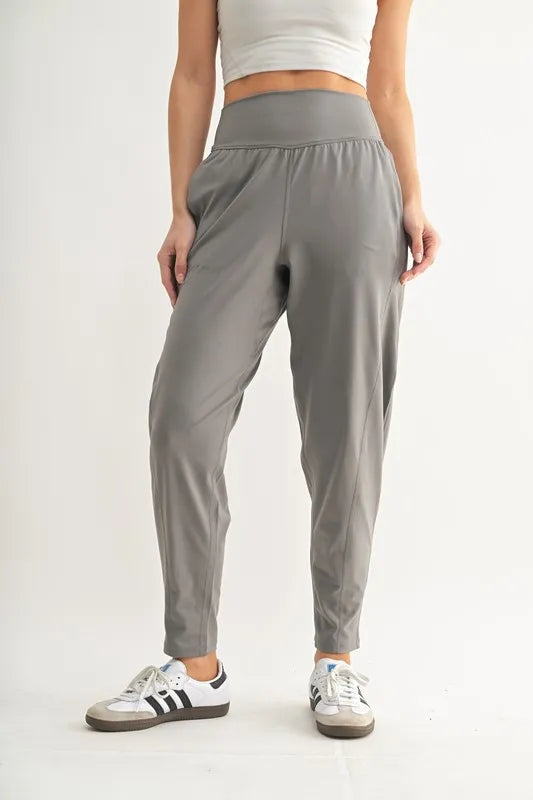 MONO B Flowbarrel High Waist Active Pants NEW PEWTER