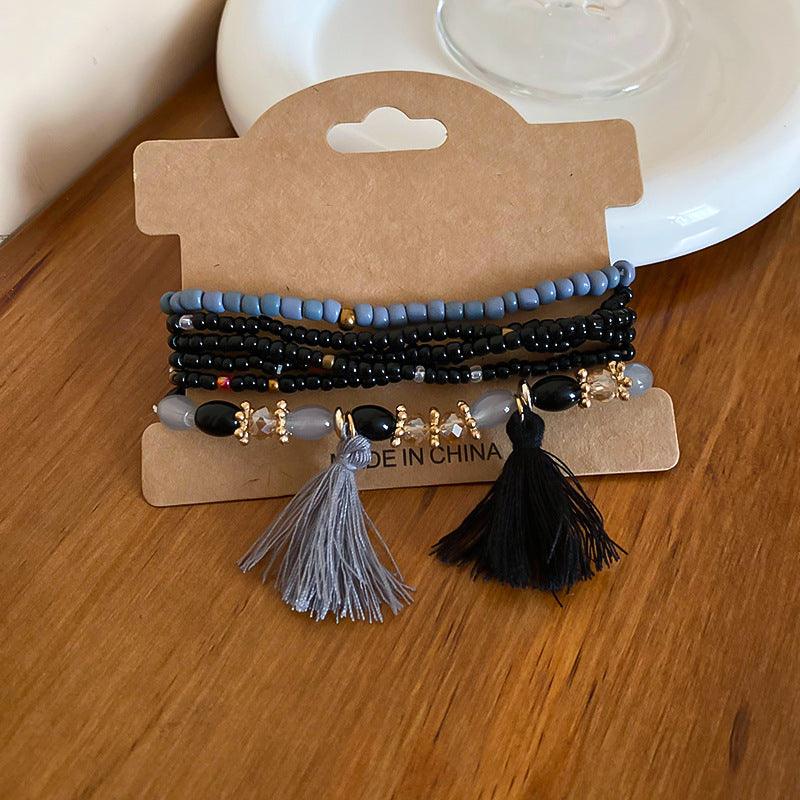 Tassel Rice Bead Bracelet Black One Size