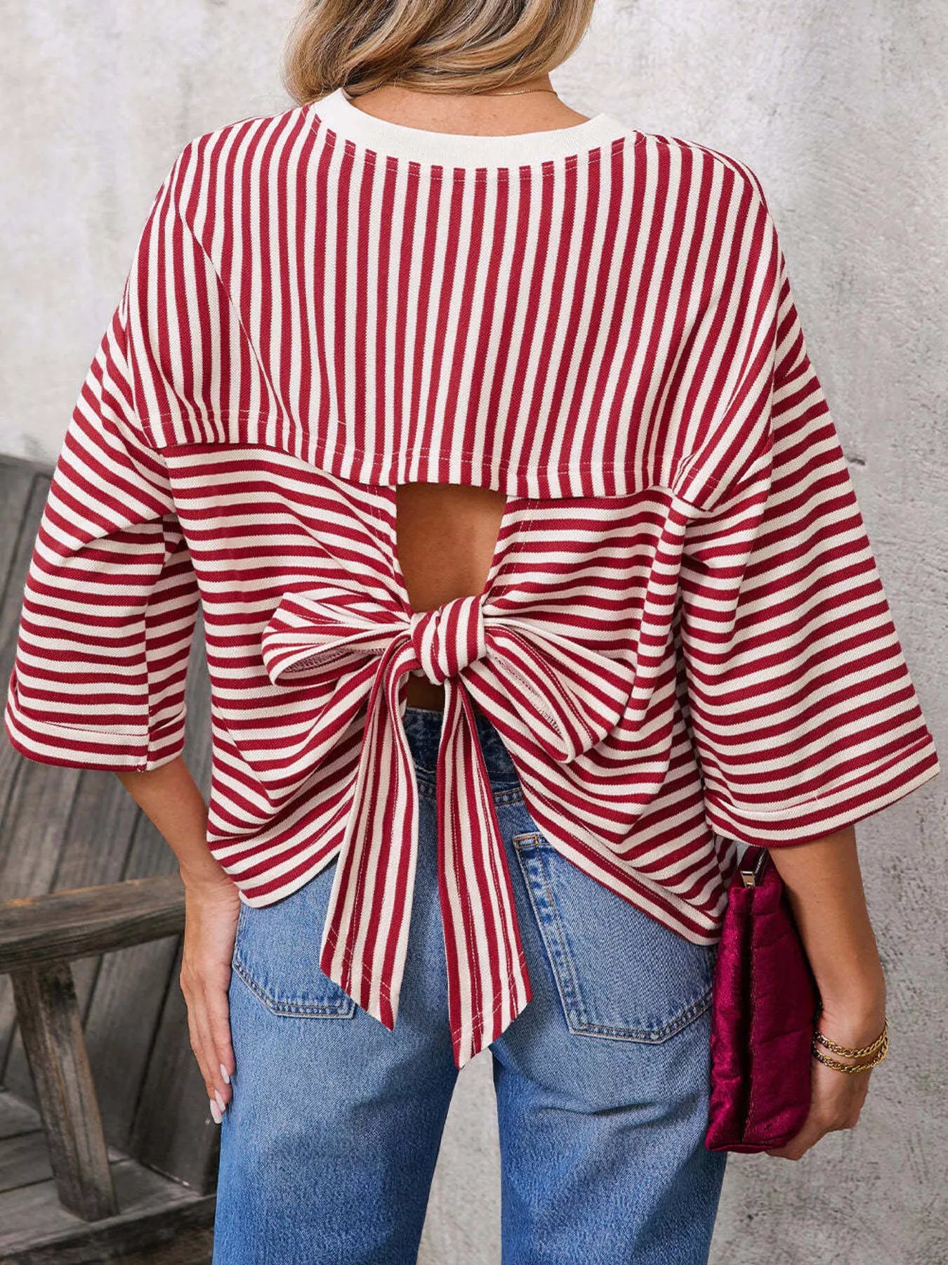 Striped Back Bow Tie T-Shirt