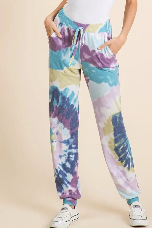 BiBi Tie Dye French Terry Casual Pants LAVENDER BLUE