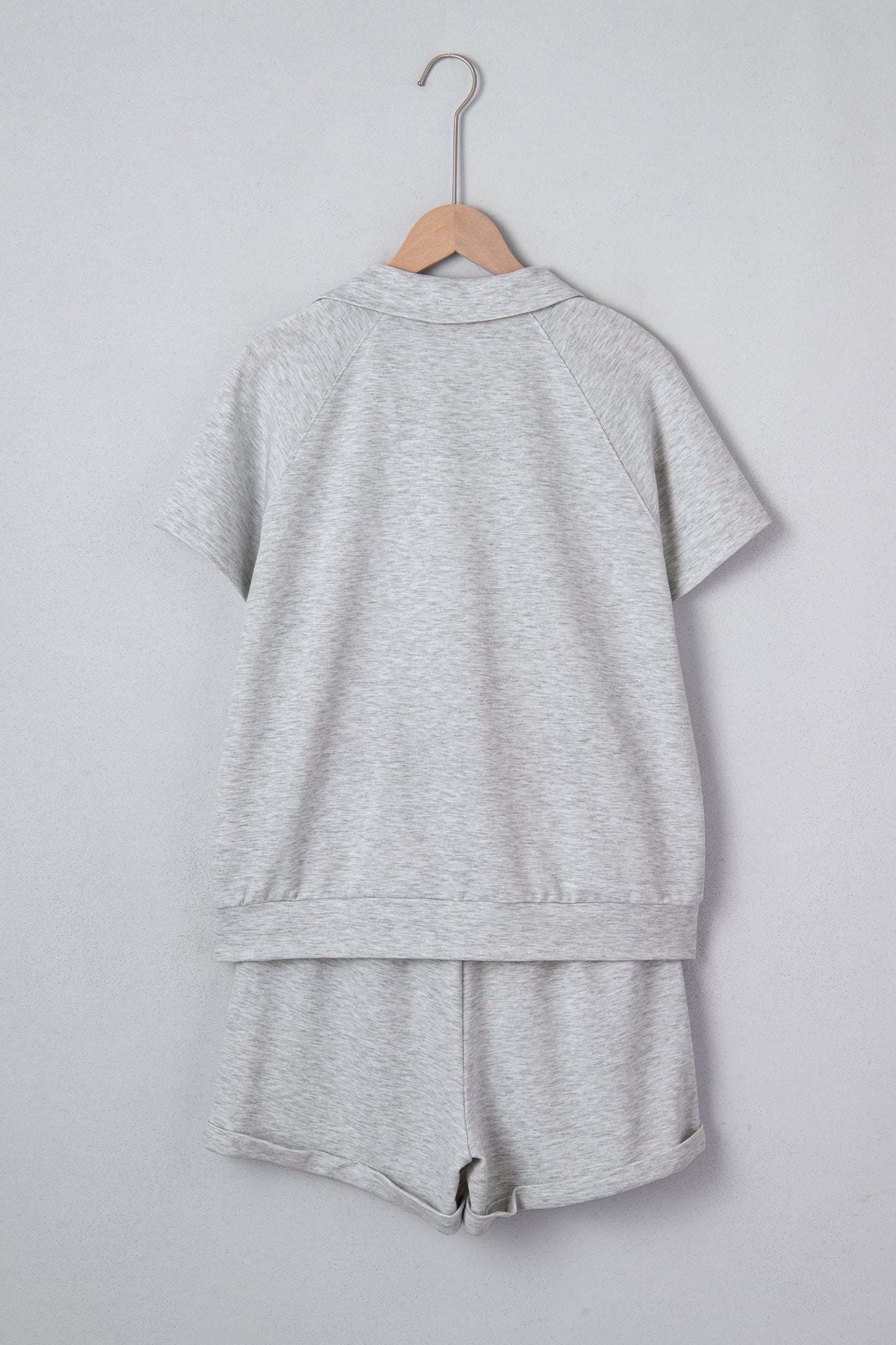 Solid Collared V-Neck Tee & Drawstring Shorts Set