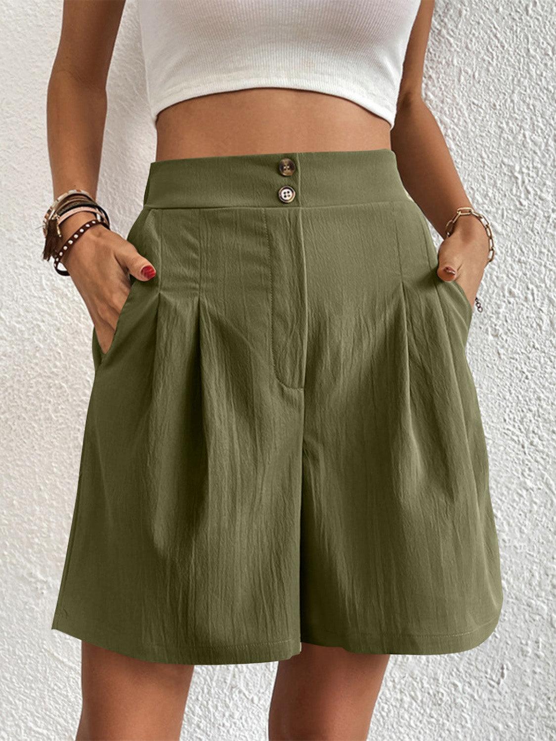 High Waist Shorts with Pockets Matcha Green