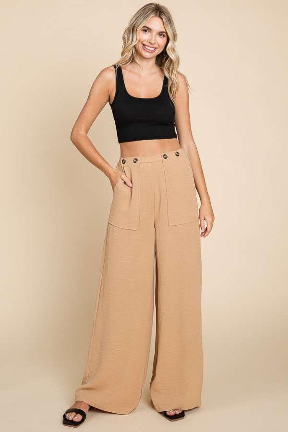 Culture Code Full Size High Waist Wide Leg Cargo Pants Iced Coffee