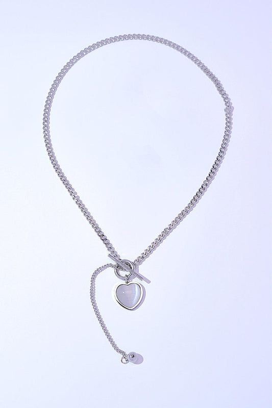 Titanium Steel Heart Necklace Silver One Size