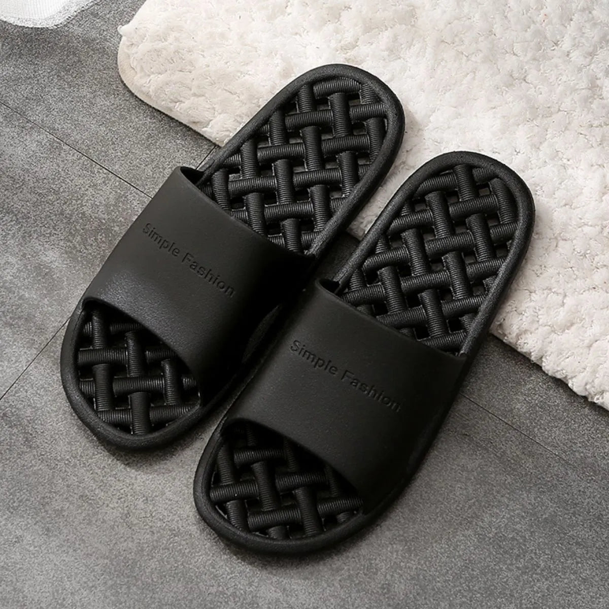 Open Toe Platform Slippers Black