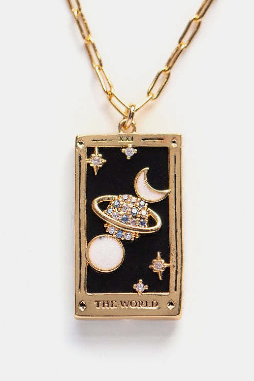 Tarot Card Pendant Stainless Steel Necklace World One Size