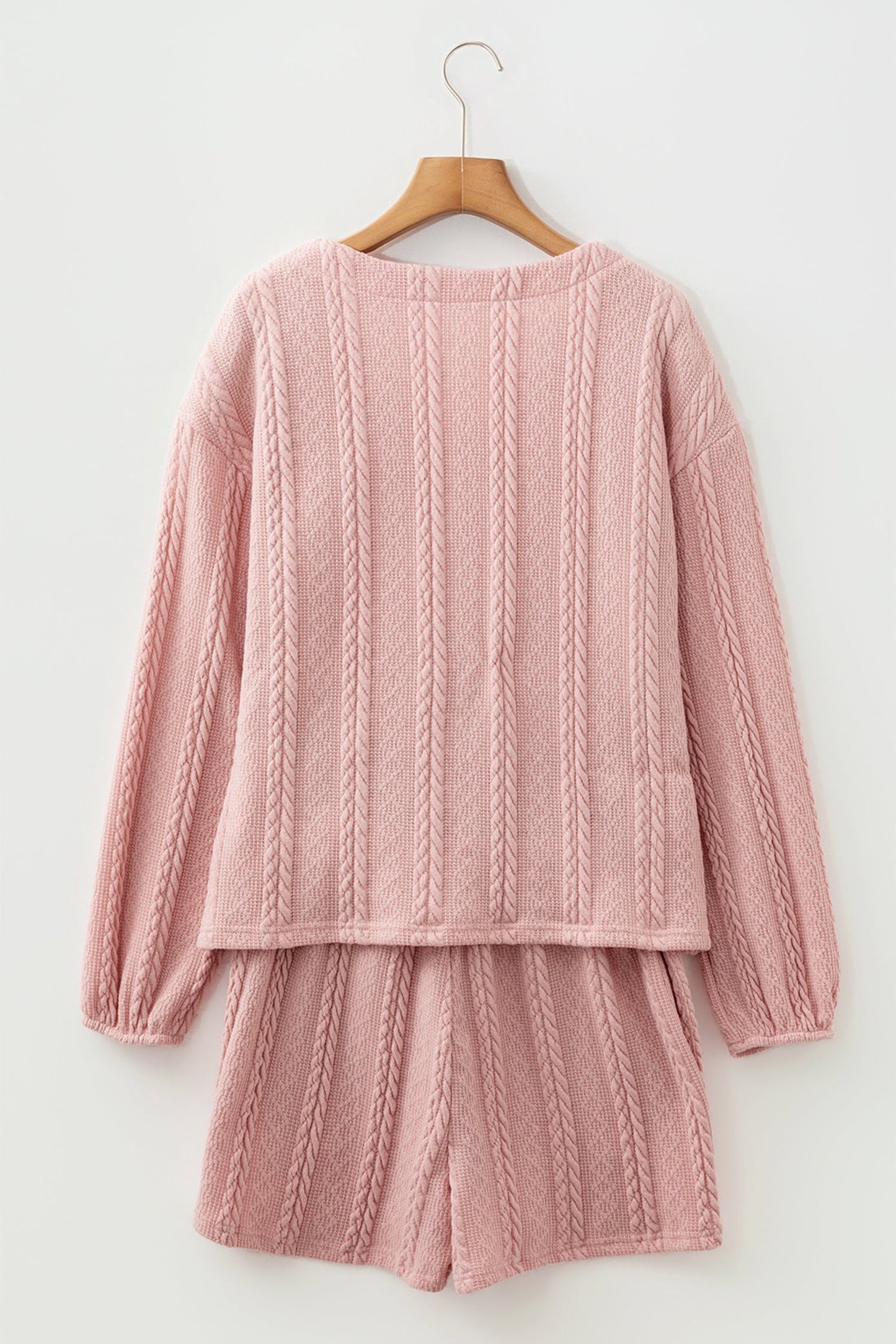 Cable Knit V-Neck Cardigan and Shorts Set