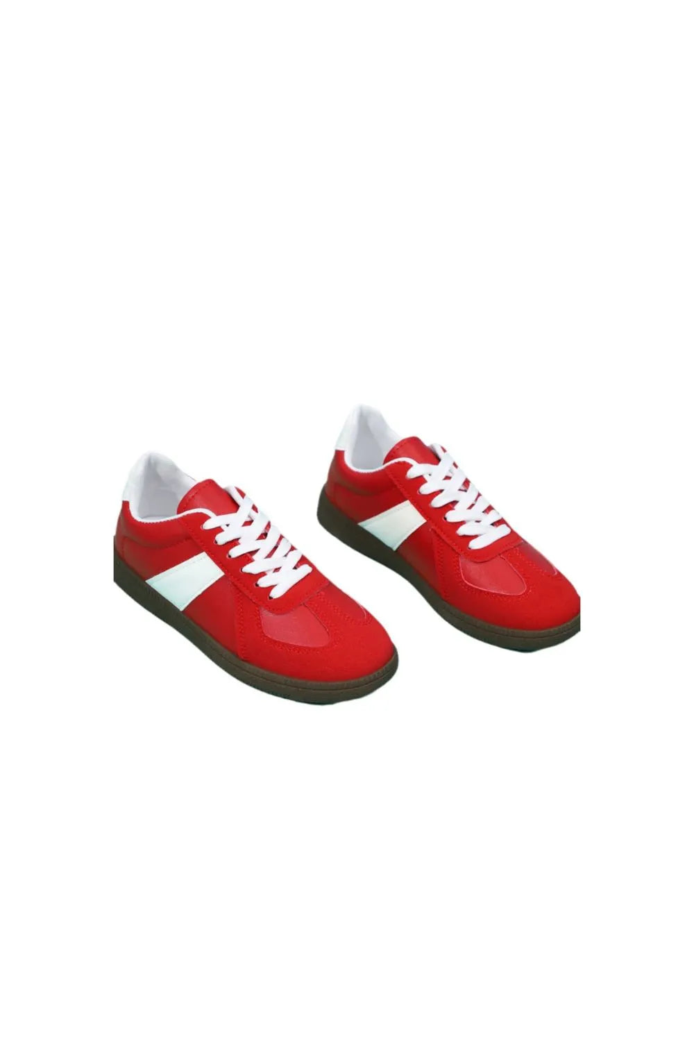 Lace Up Contrast Round Toe Flat Sneakers Red