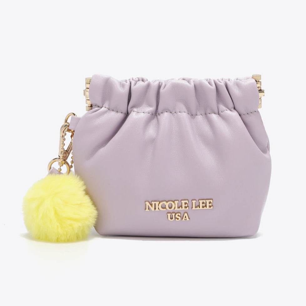 Faux Leather Women Pouch with Pompom Keychain - Nicole Lee USA