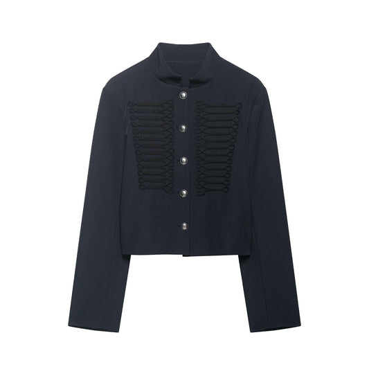 Women's Jacket Dark Navy Military Frogged BYMANYC ® New York SOHO MILITARY EMBROIDERED CROPPED BLAZER - New Collection