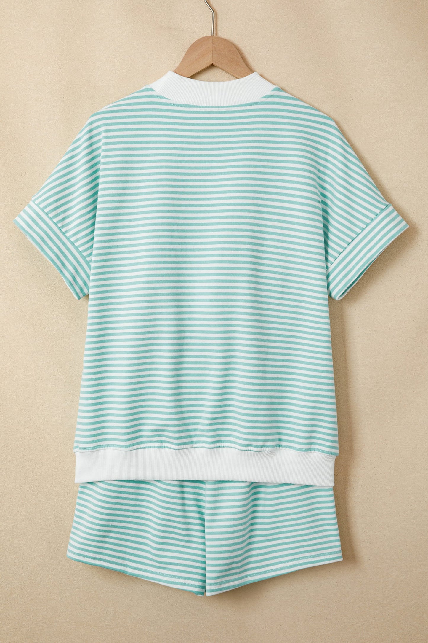 Stripe Contrast Mock Neck Tee & Shorts Set