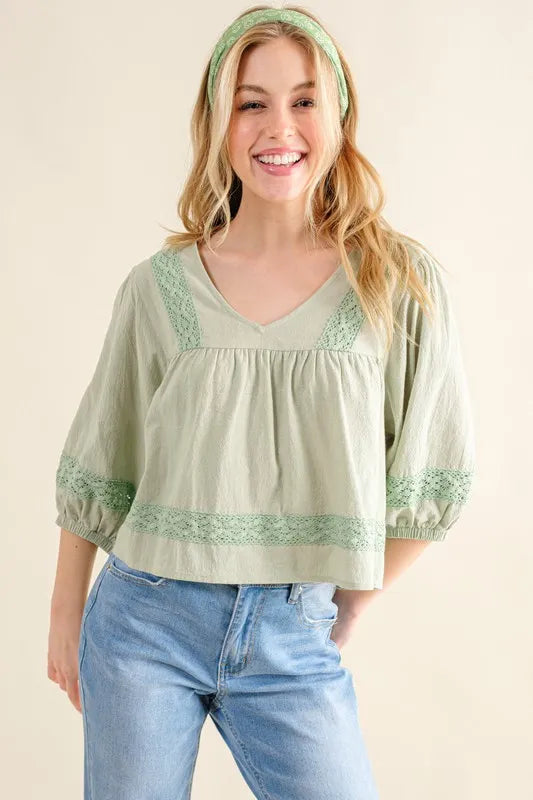 And The Why Lace Detailed V Neck Blouse Top