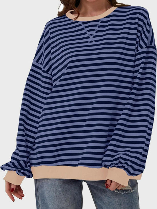 Lovelet Contrast Striped Long Sleeve Sweatshirt Navy