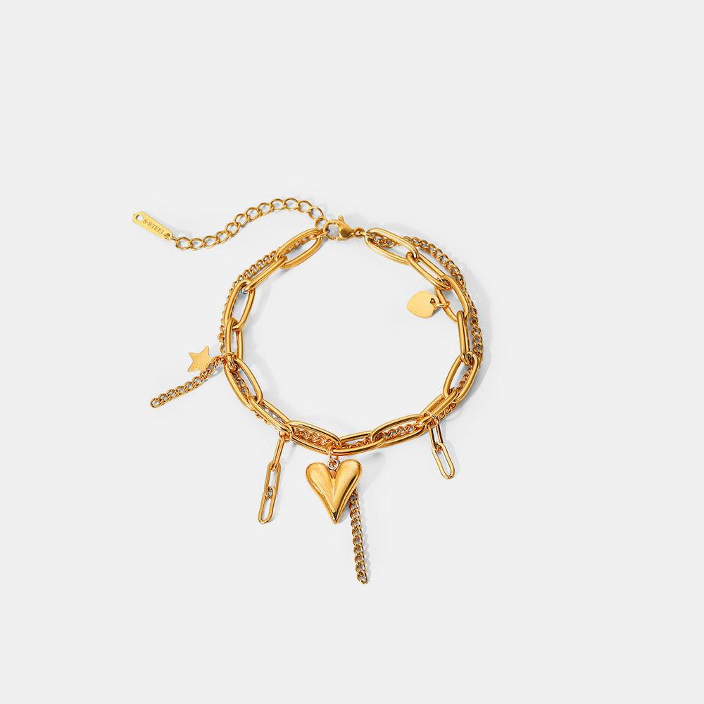 Stainless Steel Double Layered Charm Bracelet Gold One Size