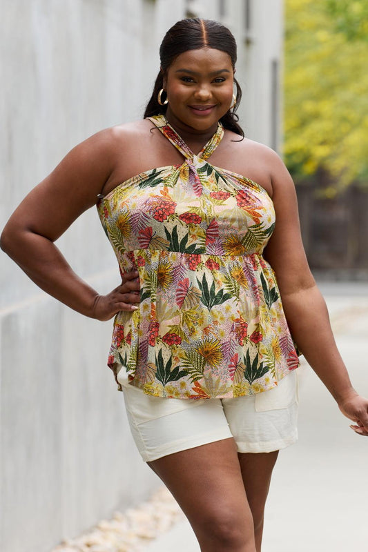 Be Stage Full Size Floral Halter Top in Green Green Print