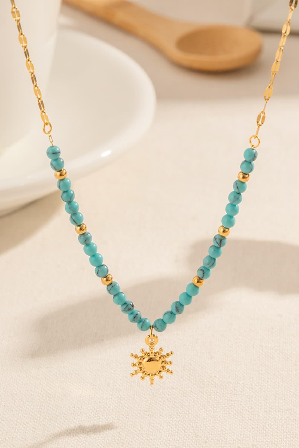 Turquoise Beaded 18K Gold-Plated Sun Shape Pendant Necklace Gold One Size