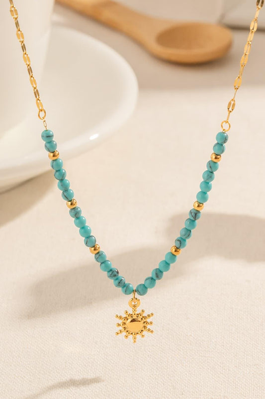 Turquoise Beaded 18K Gold-Plated Sun Shape Pendant Necklace Gold One Size
