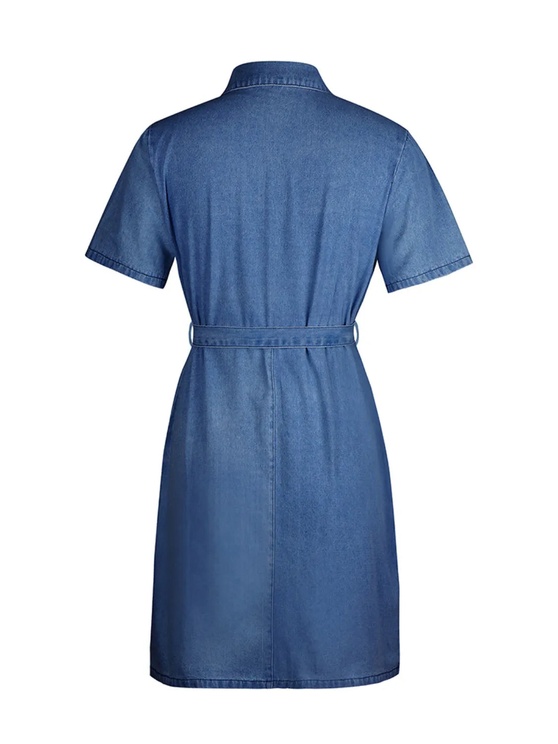 Full Size Zip Front Short Sleeve Denim Dress Plus Size