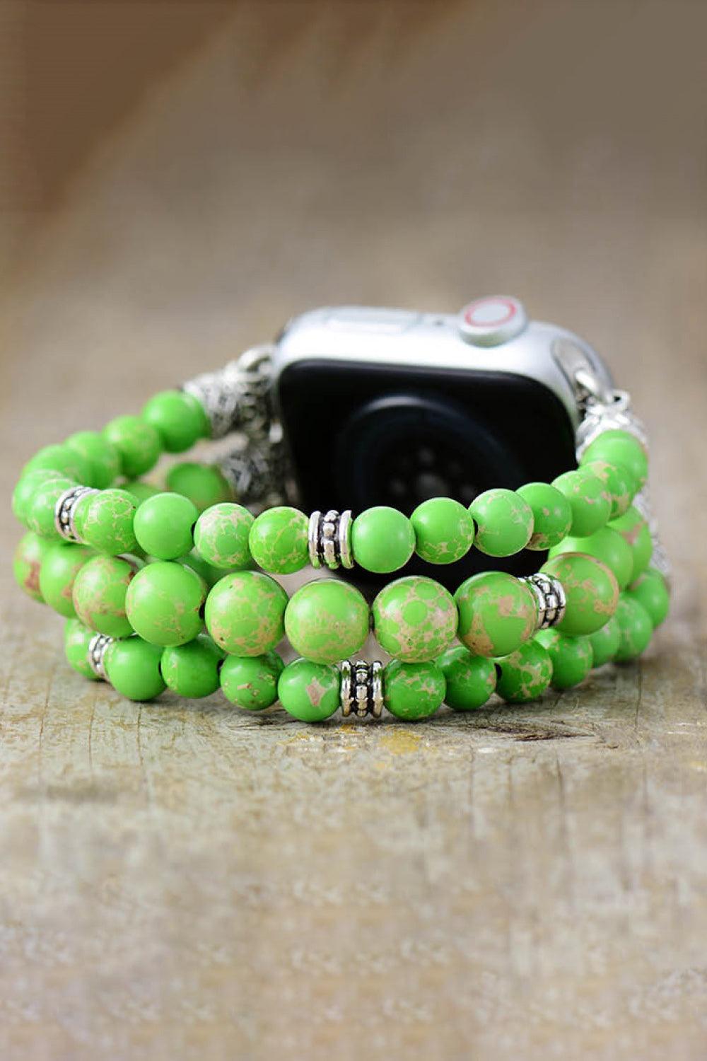 Synthetic Imperial Jasper Beaded Watchband Bracelet Green