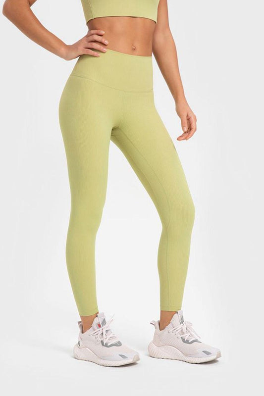 Millennia Highly Stretchy Wide Waistband Yoga Leggings Lemon