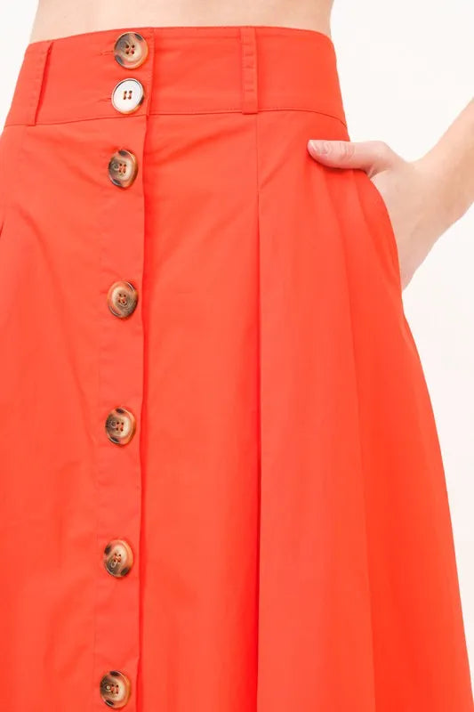 And The Why Button Front Pleated Midi Skirt