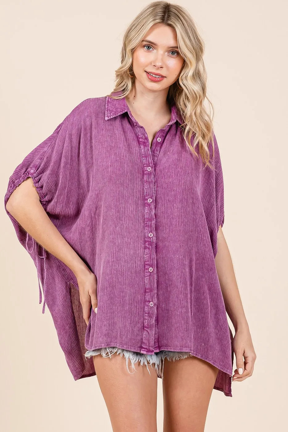 Mittoshop Mineral Wash Loose Fit Button Down Shirt