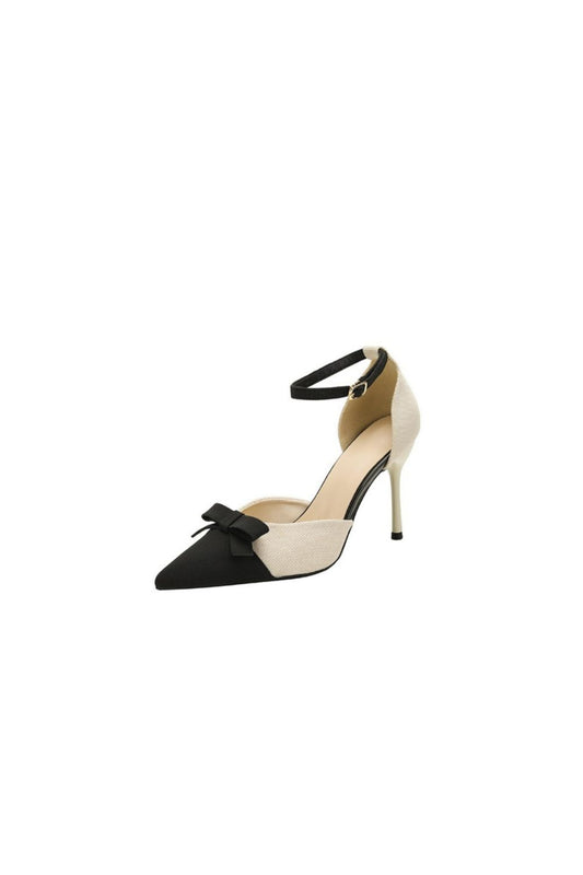 Bow Point Toe Stiletto Pumps Beige