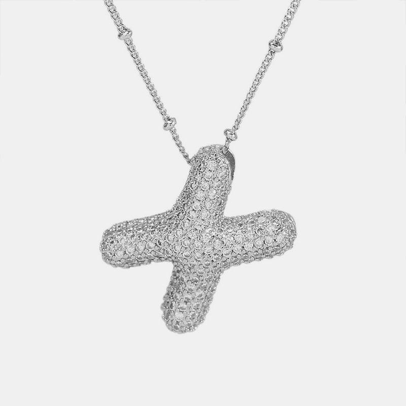 Copper Inlaid Zircon Letter Pendant Necklace Style X One Size