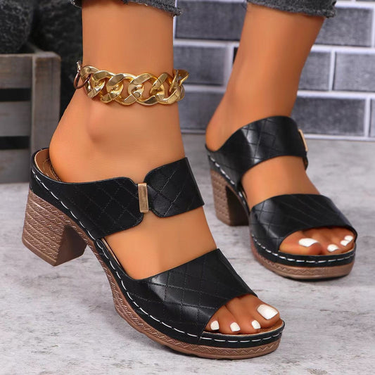 Women's Peep-Toe Chunky Heel Sandals