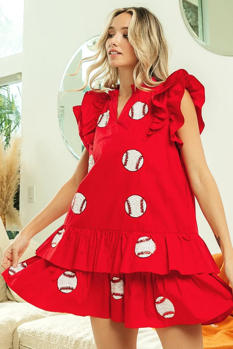Sequins Baseball Patch Gameday Dress