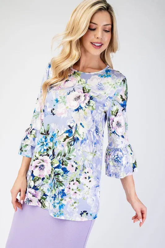 Celeste Full Size Floral Layering Tops with None Slip Sleeves Plus Size