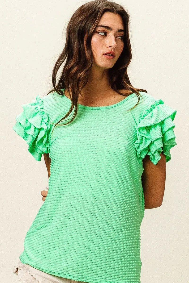 BiBi Birdseye Texture Layered Ruffle Top
