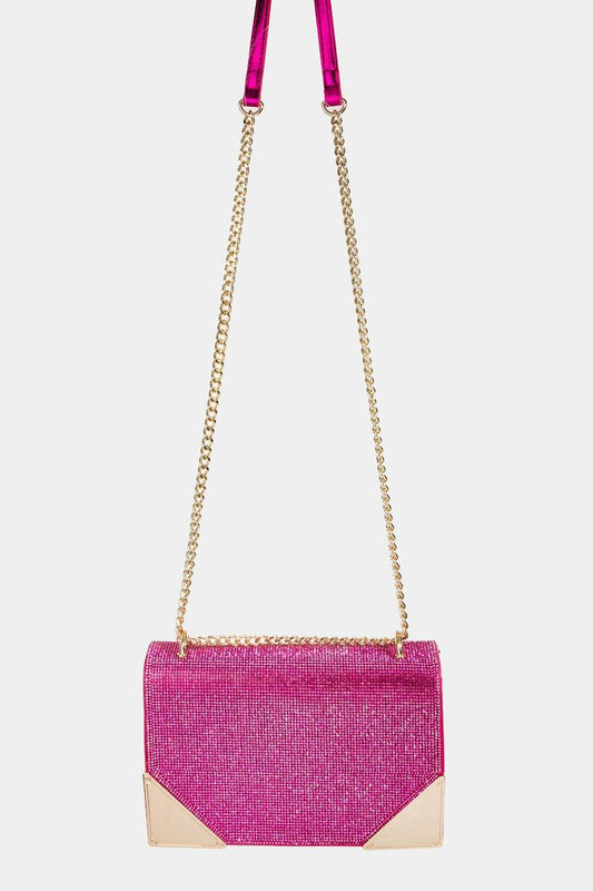 Fame Rhinestone Studded Rectangle Crossbody Bag FU One Size