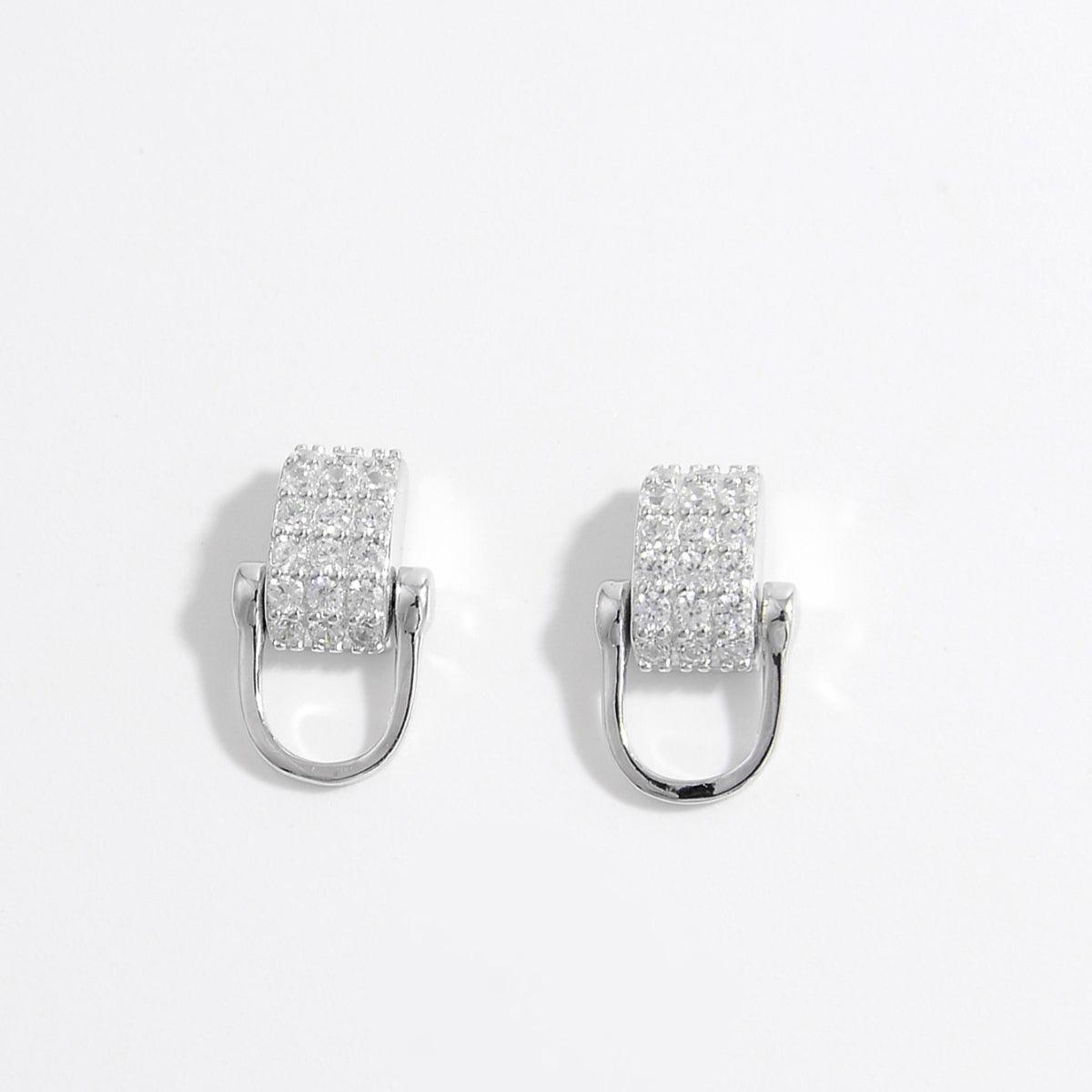 925 Sterling Silver Inlaid Zircon Earrings Silver One Size