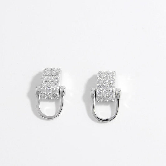 925 Sterling Silver Inlaid Zircon Earrings Silver One Size