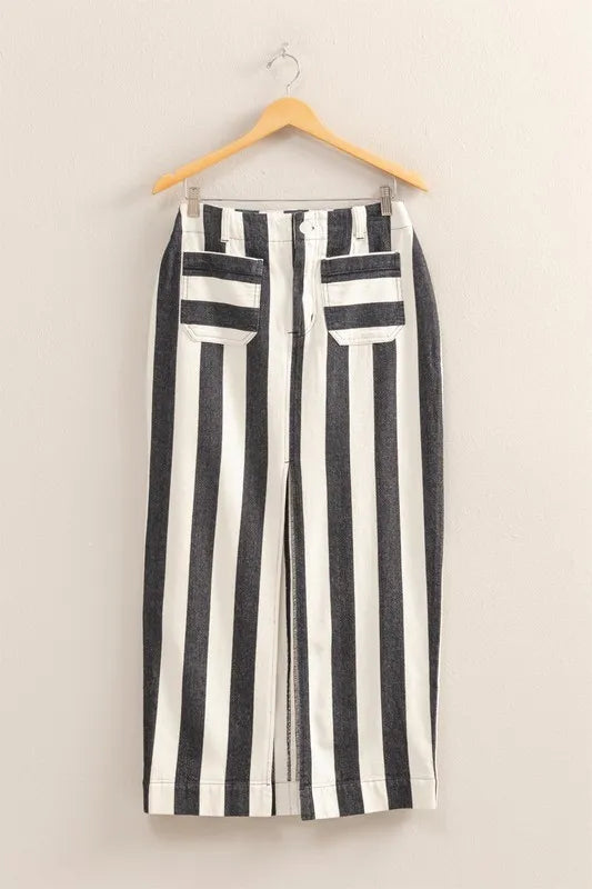 HYFVE Striped Pocket Detail Maxi Skirt BLACK CREAM