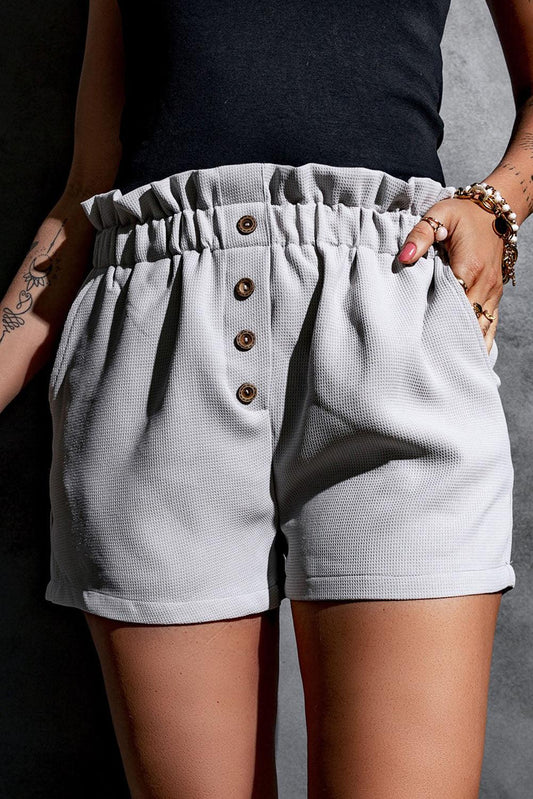 Paperbag Shorts with Pockets Light Gray