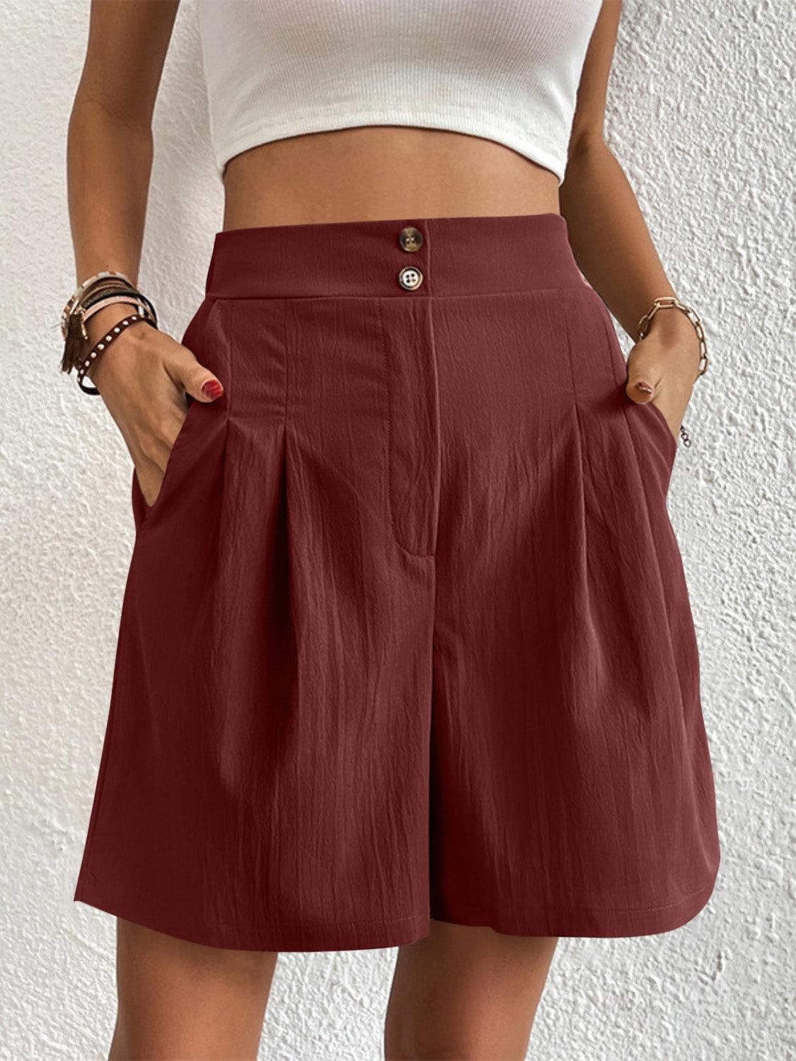 High Waist Shorts with Pockets Burgundy