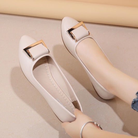 Women's Buckle Block-Heel Loafers | Microfiber Leather Low-Cut Shoes