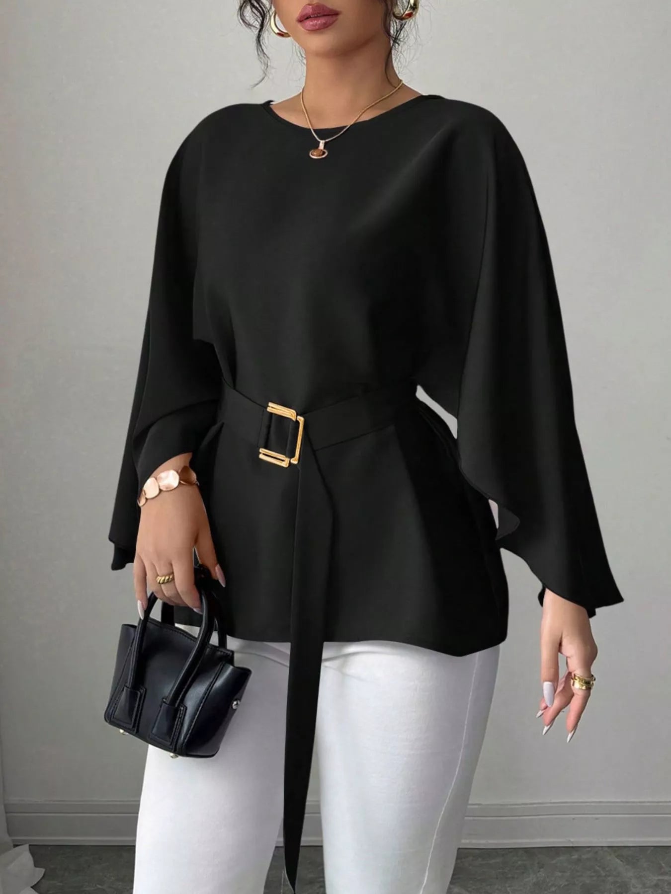 Batwing Sleeve Belted Blouse