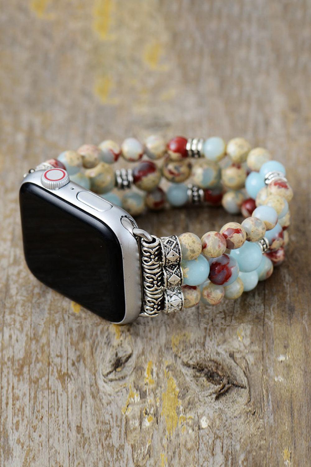 Synthetic Imperial Jasper Beaded Watchband Bracelet Cream