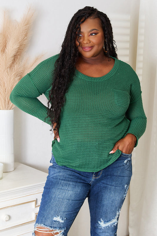 Culture Code Full Size Scoop Neck Patch Pocket Top Dark Green