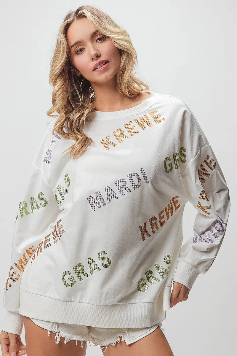 BiBi Rhinestone Mardi Gras Krewe Pullover