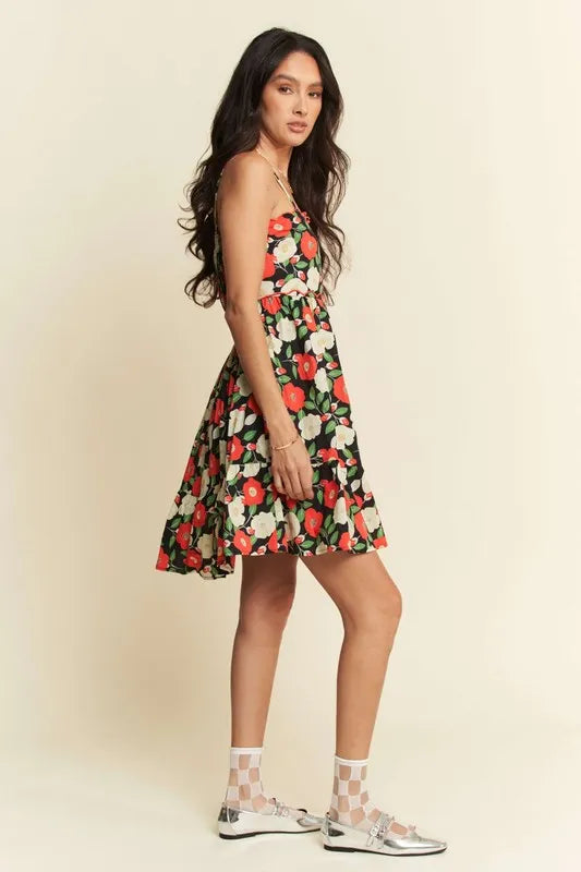 Davi & Dani Floral Scalloped Cutout Back Mini Dress