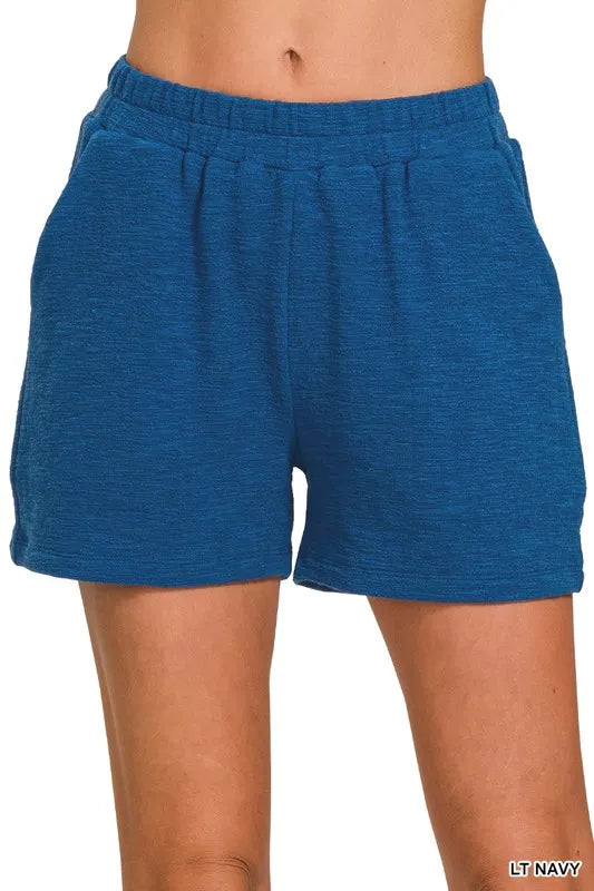 Zenana Cotton Slub Shorts LT NAVY