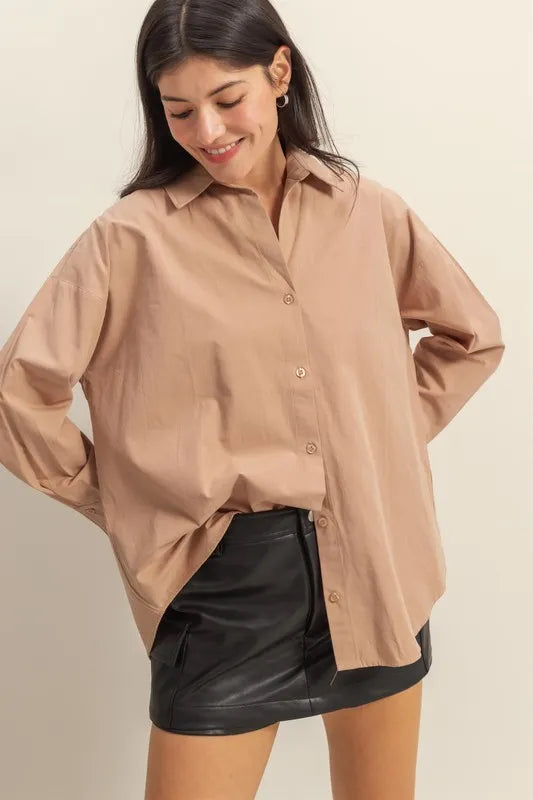 HYFVE Button Down Long Sleeve Shirt Tan