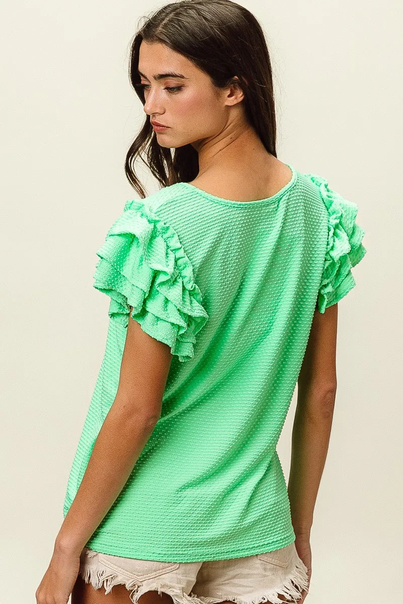 BiBi Birdseye Texture Layered Ruffle Top
